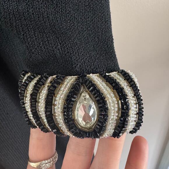 St. John By Marie Gray Vintage Black Beaded Trim Collar and Cuff Knit Dress 4 - Picture 11 of 14